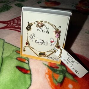 NEW Disney Winnie the Pooh Valentine’s Day Silver Plated Charm 7”+1” Bracelet